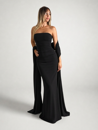Slit Glitter Tube Maxi Dress with Scarf