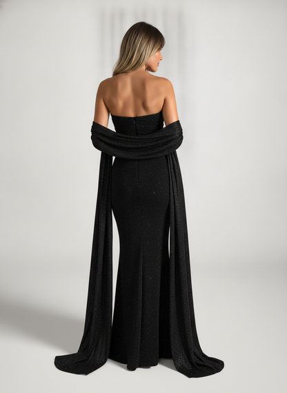 Slit Glitter Tube Maxi Dress with Scarf